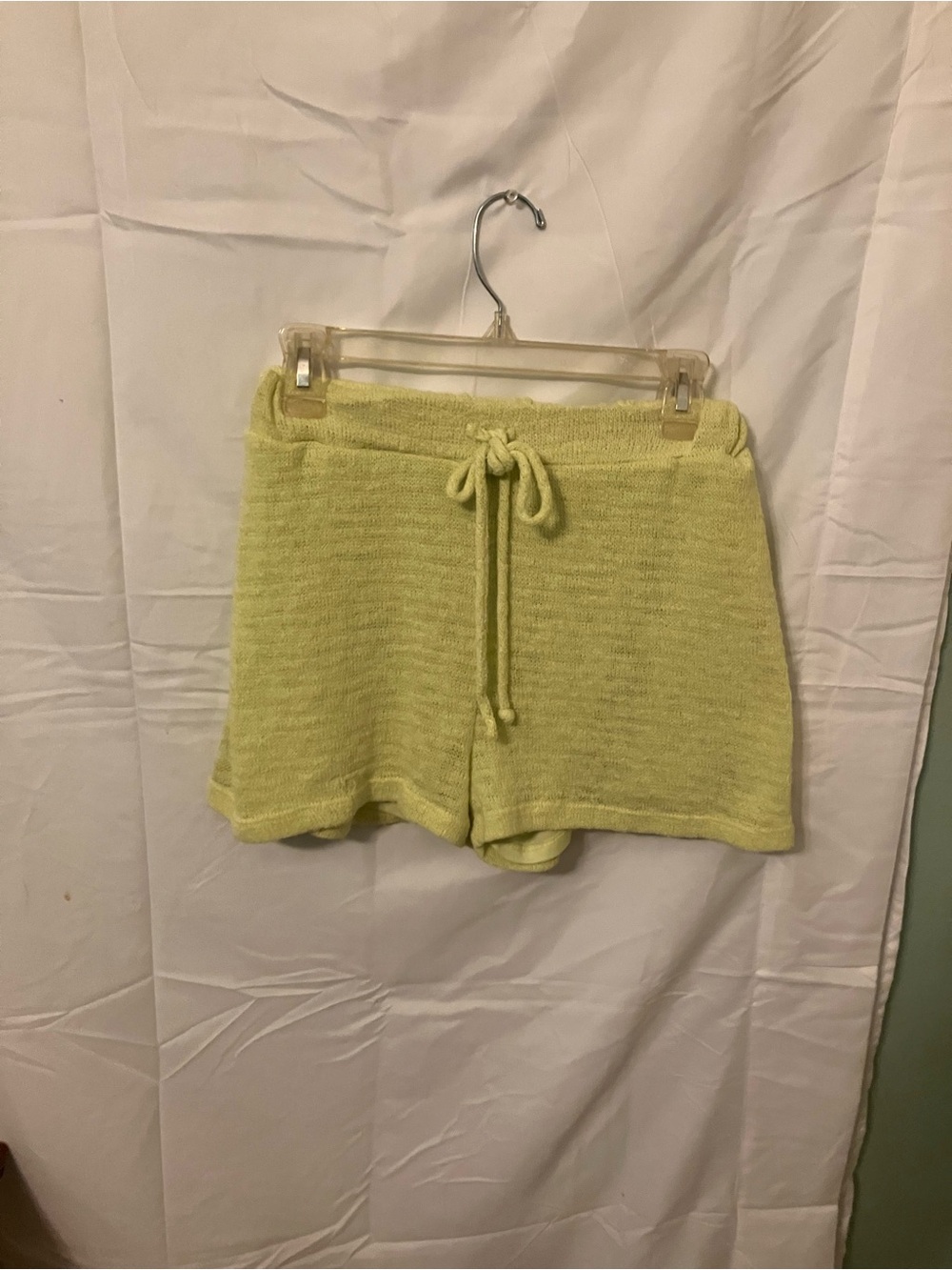 Light Yellow Knit Swim Cover-Up Shorts with Drawstring
